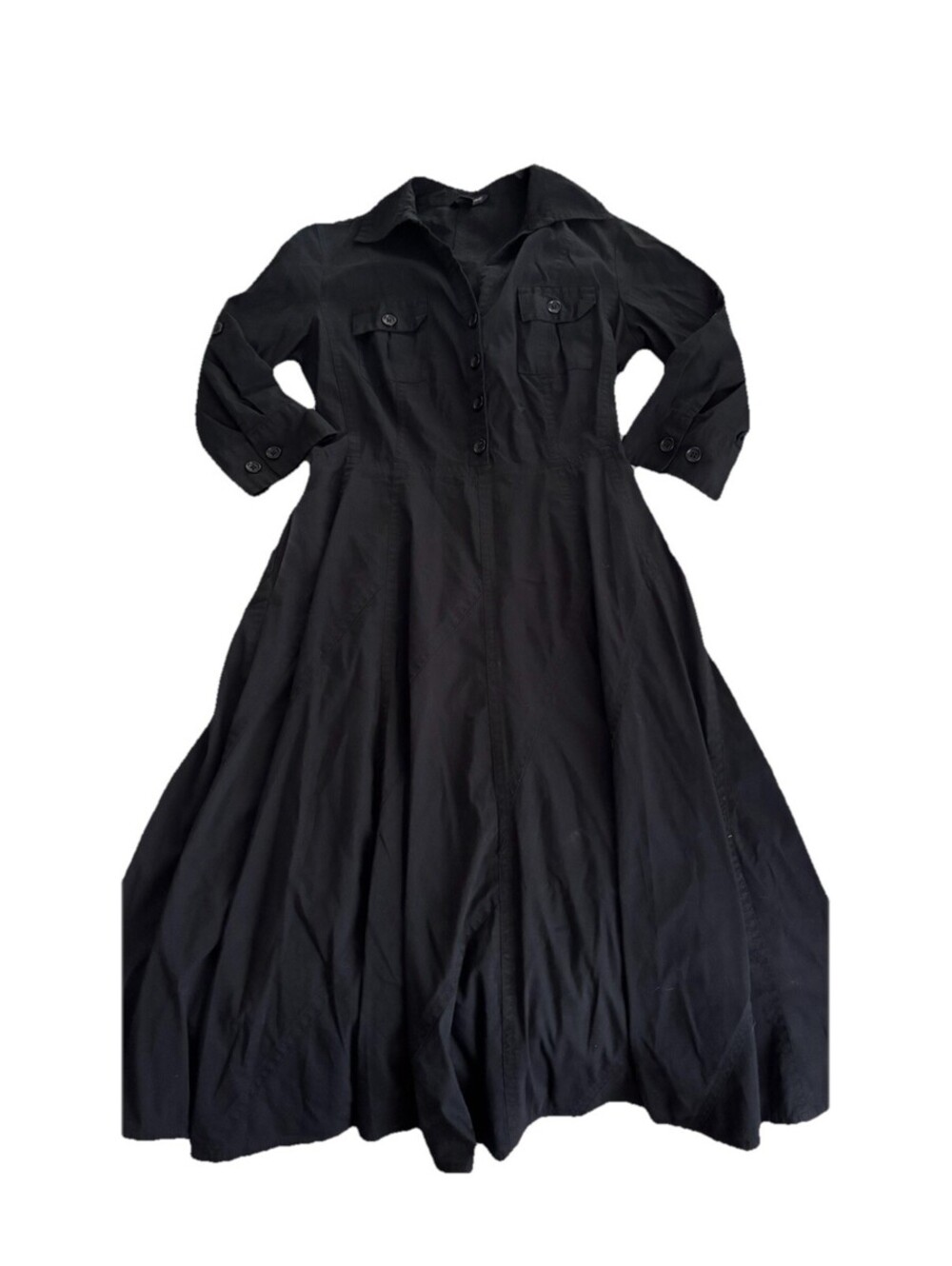 Banana Republic Black Stretch Cotton Shirt Dress Button Pockets Size 0
